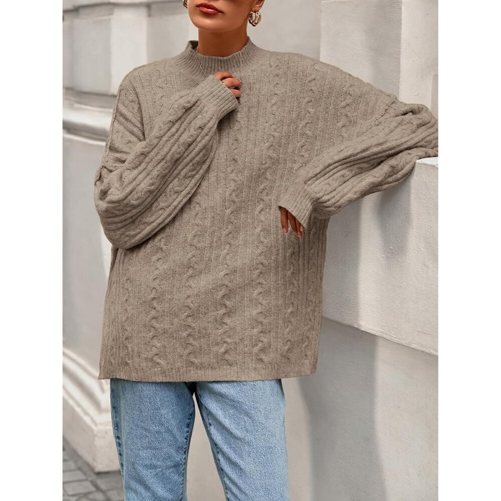 Women's Cable Knit Sweater Oversized Fall Pullover Crewneck Long Sleeve - Picture 3 of 6